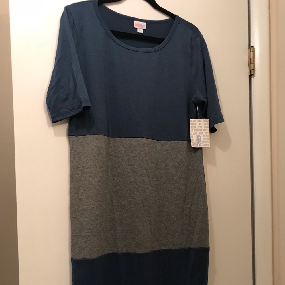 Lularoe Julia, colorblocked Navy and grey, XL, NWT